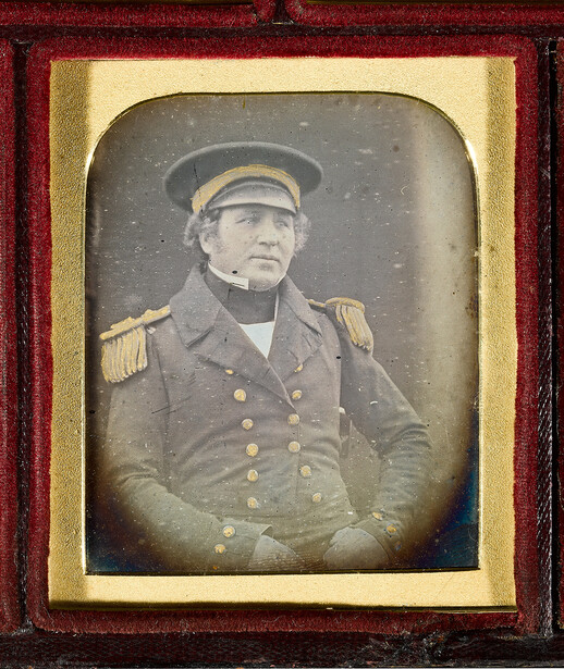 Daguerreotype portrait of a uniformed military officer in formal dress with epaulettes and cap.