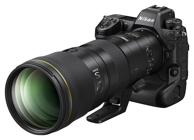 Nikon Z9 mirrorless camera with a large telephoto lens attached, shown against a white background.