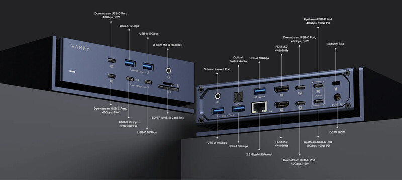 Diagram of docking station ports and connectors for a portable device hub.