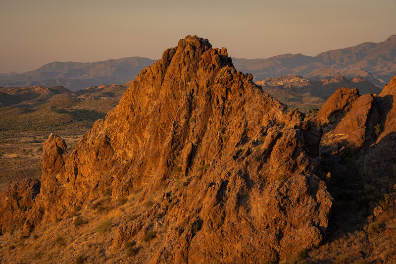lost dutchman state park in arizona with light from setting sun