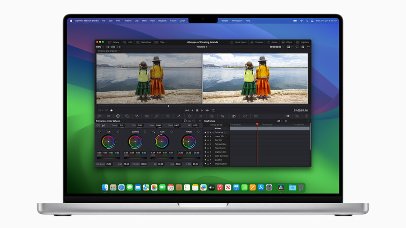 Screenshot of video editing software showing side-by-side color grading comparison of an outdoor portrait.