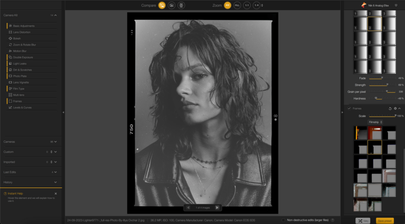 Black and white portrait of a person with long, tousled hair and contemplative expression.