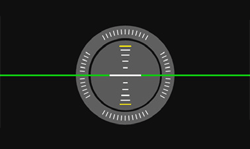 Illustration of a circular rifle scope reticle with crosshair and horizontal green reference line on black background.