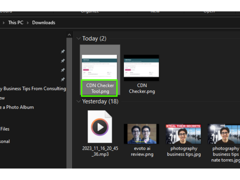 Screenshot of Image File Name