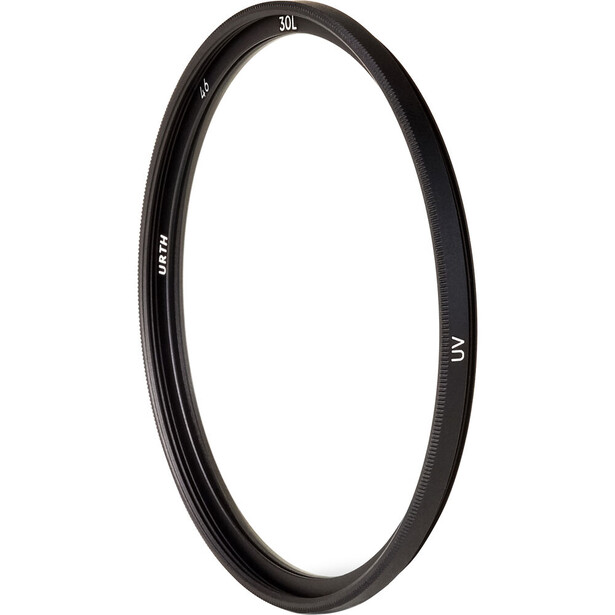 Black circular UV filter with marked UV text and degree markings on its edge.