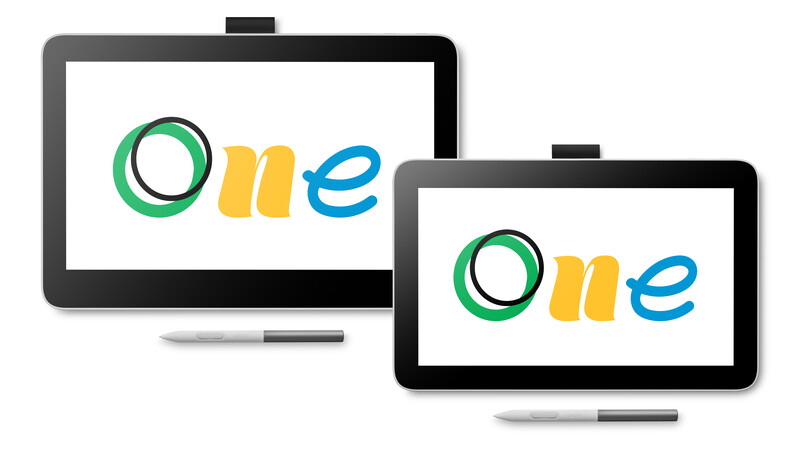 Illustration of the word 'one' displayed on a desktop monitor and tablet device side by side.