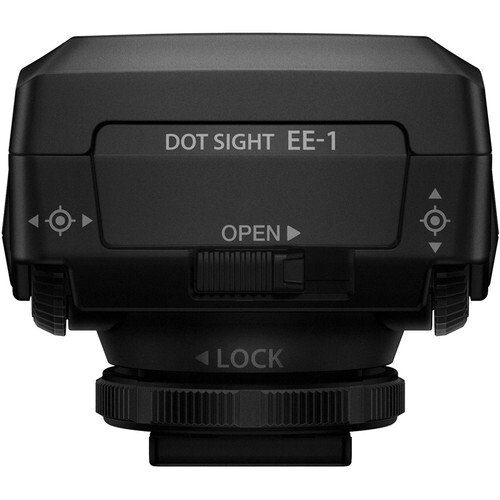 Top-down view of Sony DOT SIGHT EE-1 electronic viewfinder with open position and lock mechanism visible.