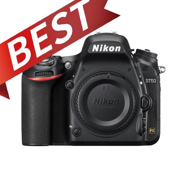 Nikon D750 DSLR camera body with red "BEST" banner overlay.