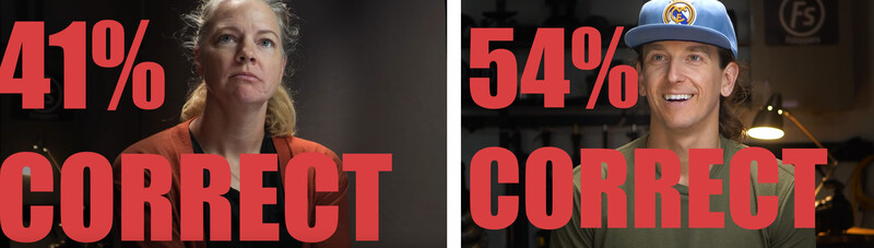 Split-screen graphic comparing two portraits with accuracy percentages displayed in red text.