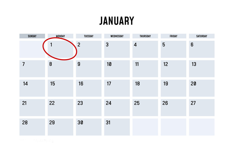 Screenshot of a January calendar with dates 1 and 2 circled in red.