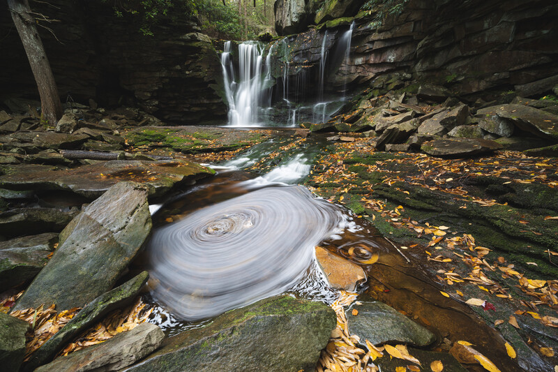west virginia waterfall photographed with wide angle lens
