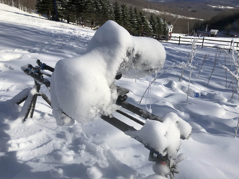 Camera on a slider covered in snow