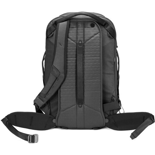 Gray camera backpack shown from behind with dual shoulder straps and carry handles.