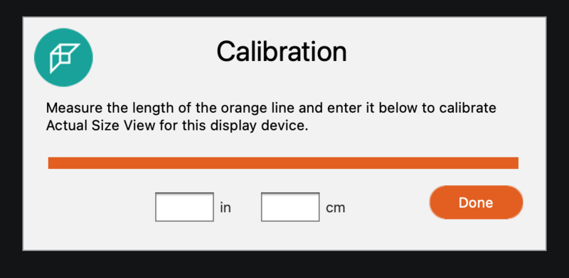 Screenshot of a calibration interface with an orange reference line and input fields for measurement.