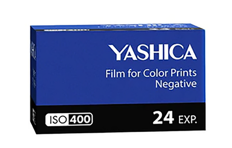 Yashica ISO 400 color negative film box for 24 exposures.