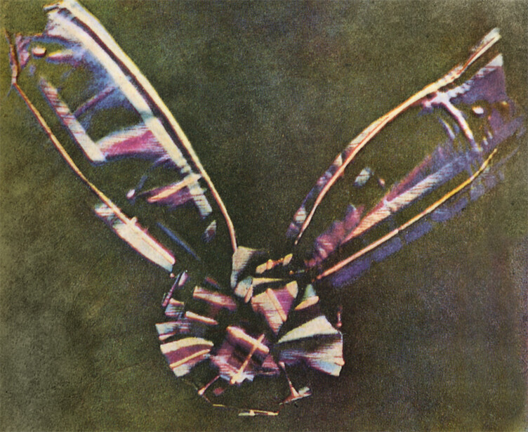 Aerial view of two colorful boats arranged symmetrically on water with rippled surface.