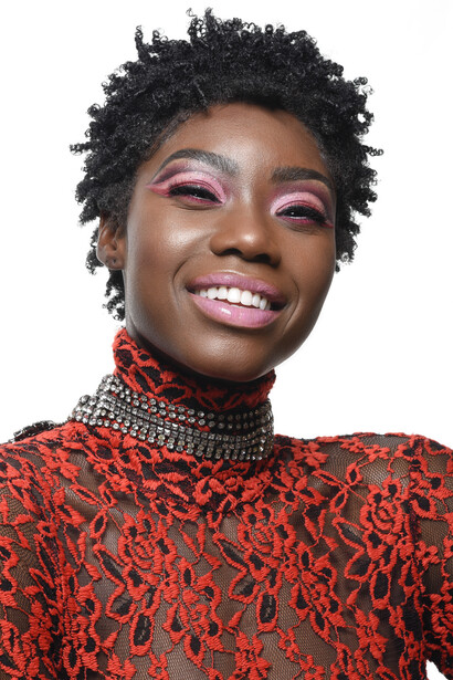 Model with short dreadlocks