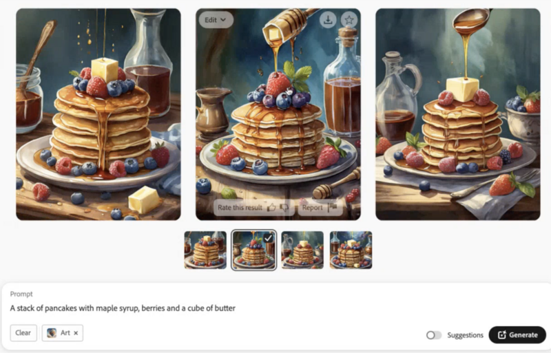 Illustration of a stack of pancakes topped with berries and maple syrup being drizzled over the top.