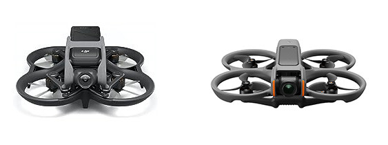 Two compact camera drones shown from above against a white background.