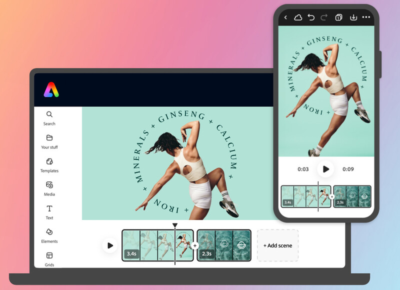 Screenshot of video editing software showing a portrait composition with a figure against a turquoise background and timeline below.