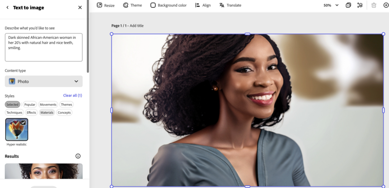AI generated image of an African-American woman smiling