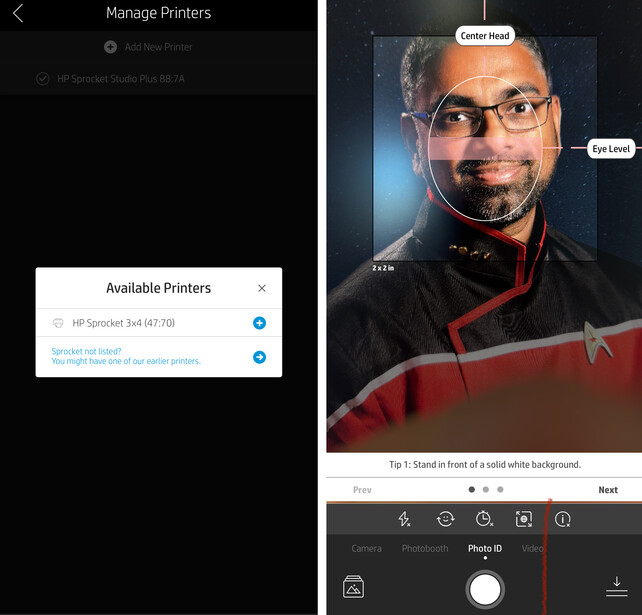 The Sprocket app is pretty clean and simple to use. It's not immediately clear that you have to be connected to bluetooth to add the printer, but once you connect, it pops up under "manage printers."