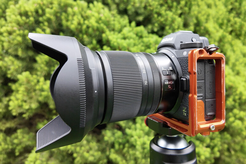 A lens hood on a Nikon camera and lens