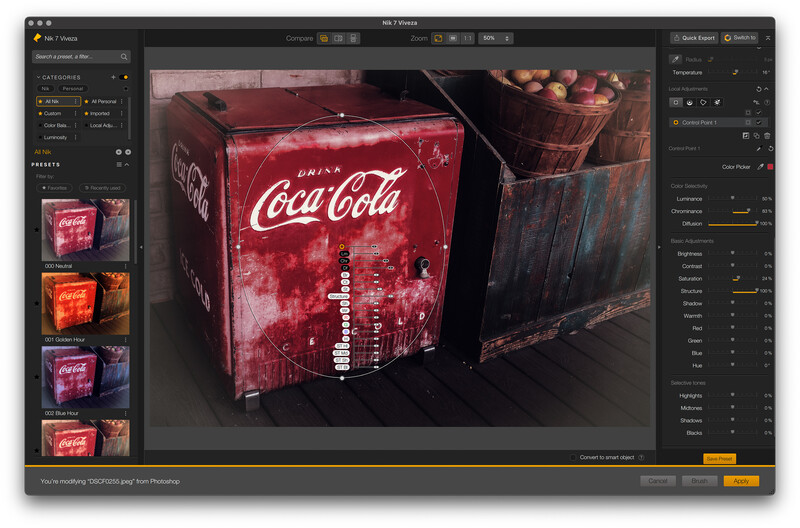Screenshot of 3D rendering software displaying a textured Coca-Cola cooler box in a studio environment.