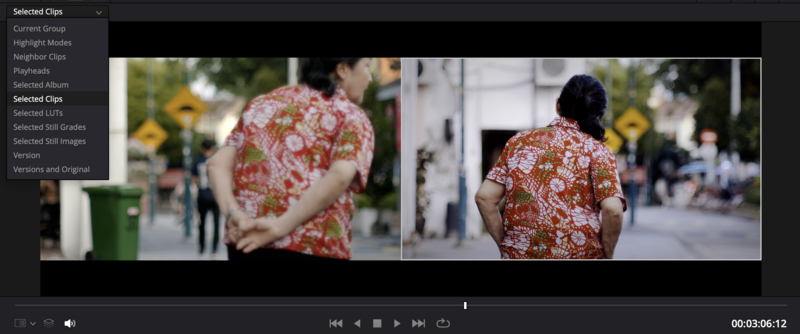 Three film frames showing a person in a red and white floral shirt walking on a street.