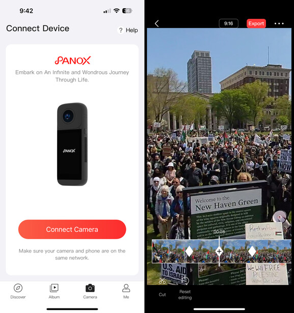 The PanoX app doesn't have much in the way of surprises, it works much like any other 360 software, with the ability to download photos/videos off the camera and edit with basic keyframing and exporting options.