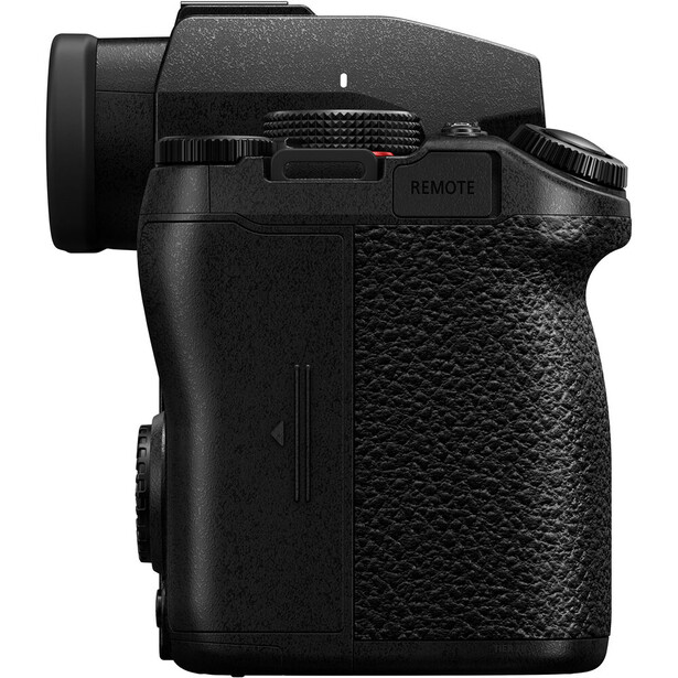 Black mirrorless camera body shown from the right side against a white background.