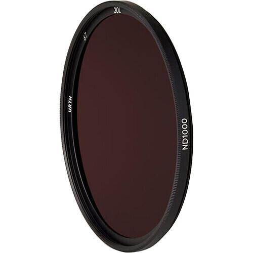 Circular camera filter with dark brown glass and black threaded ring mount.
