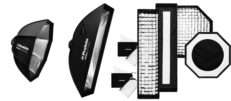 Illustration of four Profoto softbox designs showing different shapes and configurations.