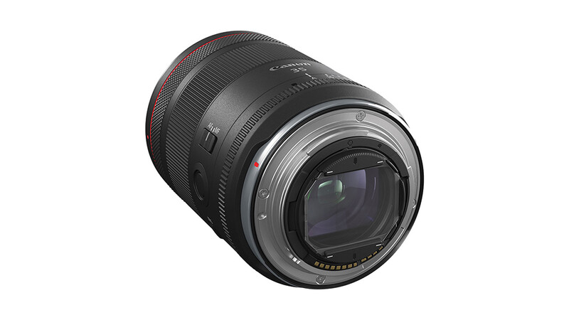 Canon RF 24-105mm f/2.8L IS USM lens shown at an angle against a white background.
