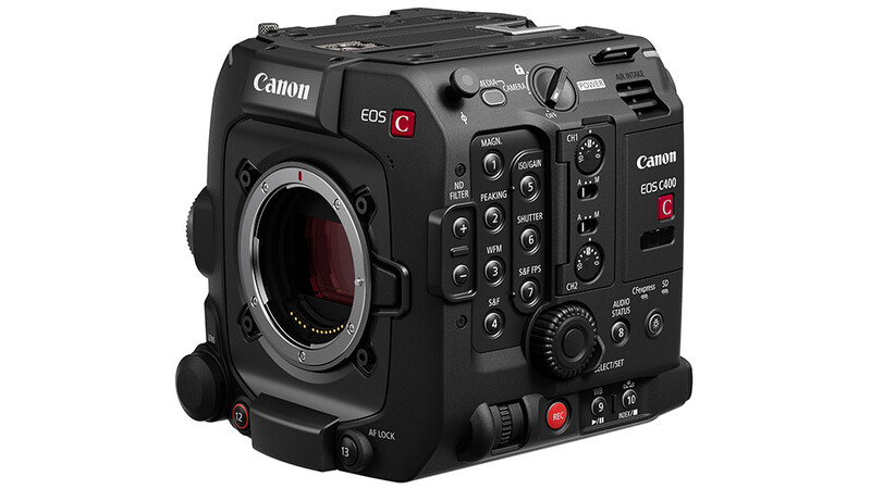 Canon EOS C camera body shown from front and side angles against white background.