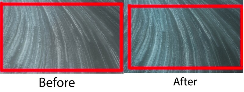 Before and after comparison of plowed agricultural field rows showing enhanced contrast and detail in post-processing.