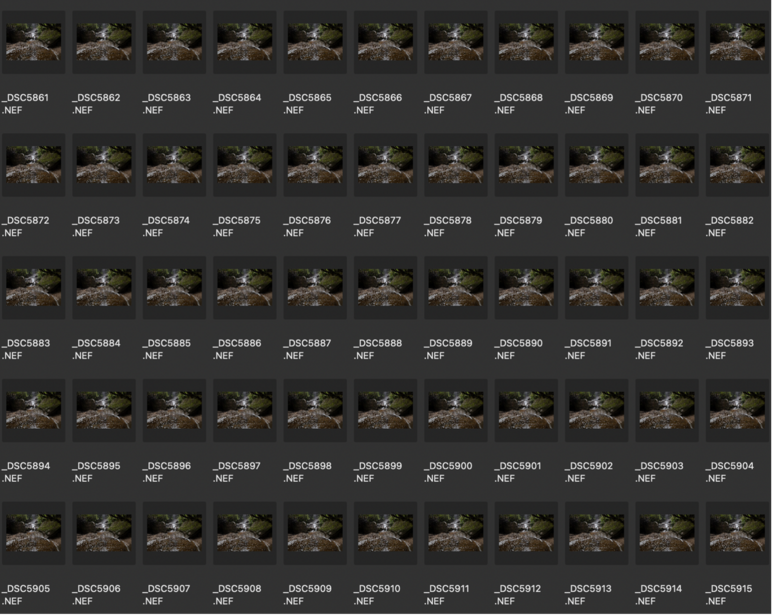 Contact sheet displaying multiple sequential photos of a person in similar poses and lighting conditions.