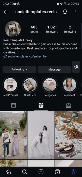 Screenshot of an Instagram profile grid showing nine lifestyle and food photography images in a 3x3 layout.