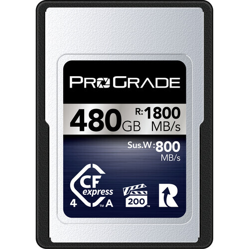ProGrade Digital 480GB CFast 2.0 memory card with R1800 MB/s read and 800 MB/s write speeds.