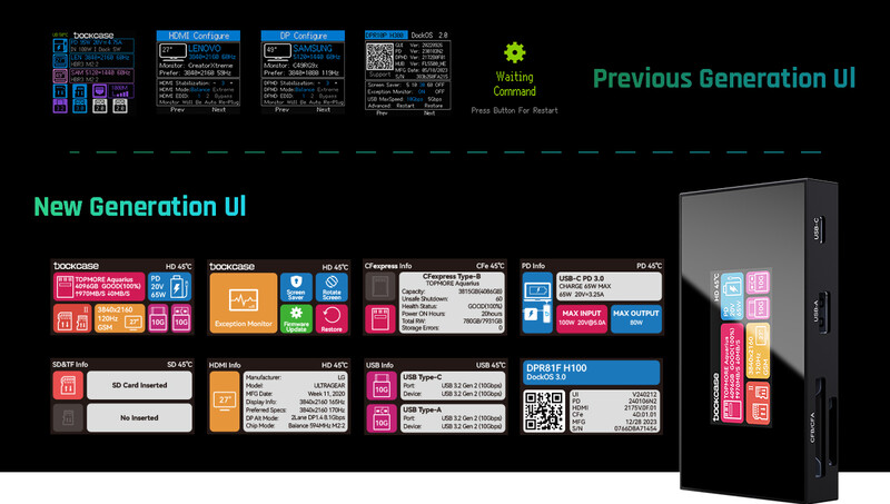 Screenshot comparing previous generation UI layouts with new generation UI designs displayed on a black device.