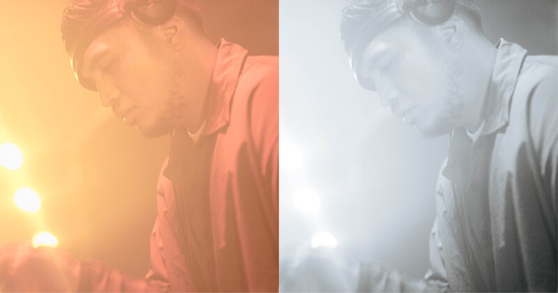 Side-by-side comparison of warm and cool color grading applied to the same portrait of a person.