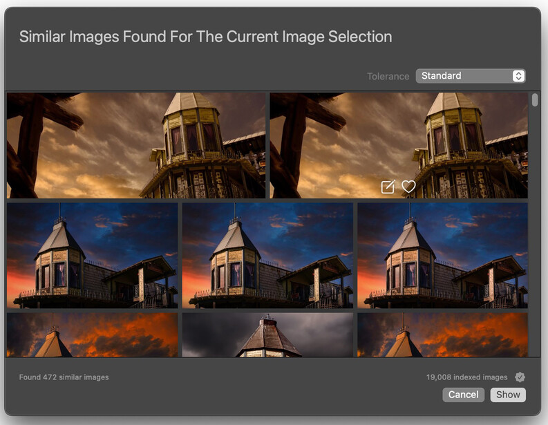 Screenshot of image search results showing similar photographs of a golden-domed building at different times of day.
