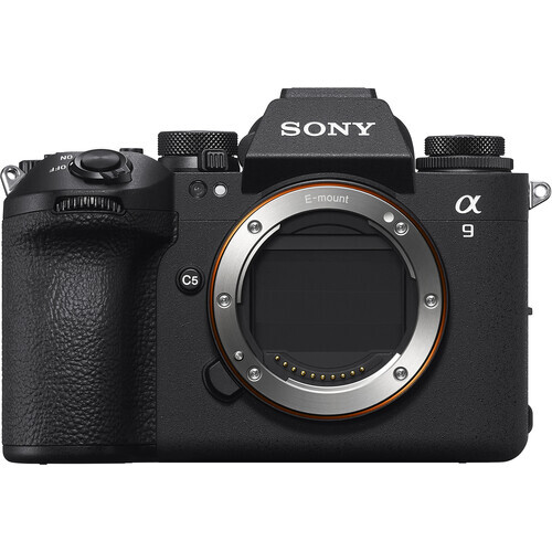 Sony Alpha 9 mirrorless camera body shown from front with lens mount visible.