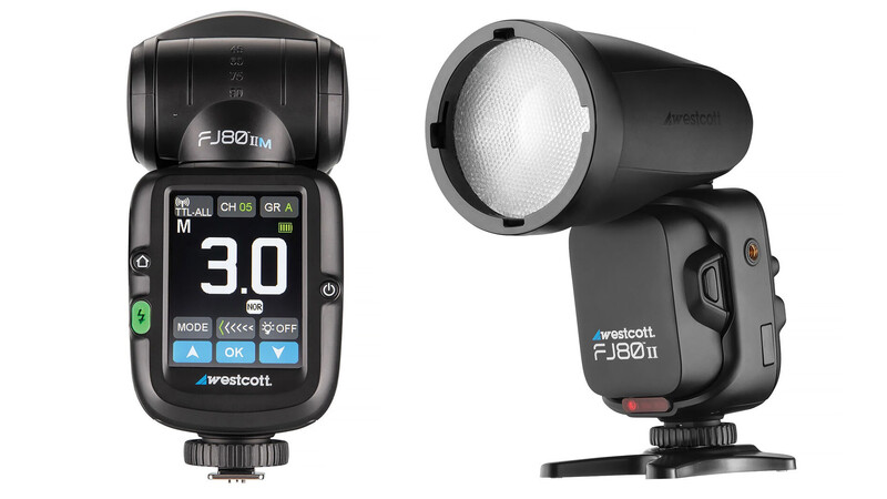Two Westcott FJ80 II camera flash units shown front and side views against white background.