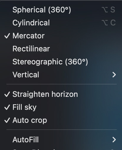 Screenshot of projection mapping software settings menu showing various projection types and image correction options.