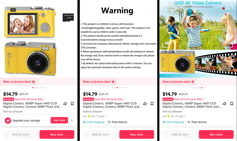 Some pages from the listing on TikTok for this "camera."