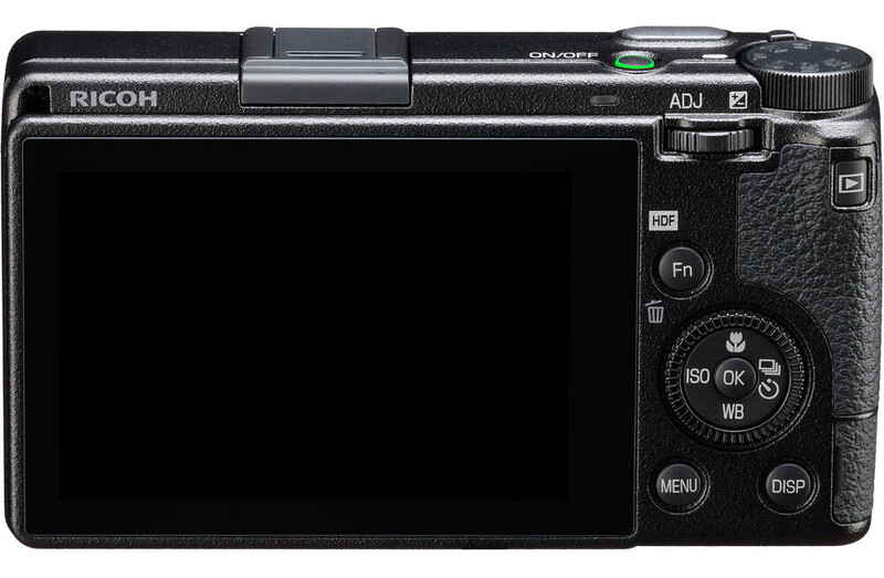 Ricoh GR IIIx compact digital camera shown from rear three-quarter view.