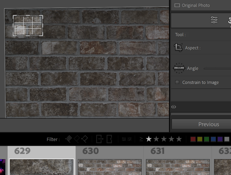 Screenshot of photo editing software showing brick texture selection interface with grid overlay and adjustment tools.
