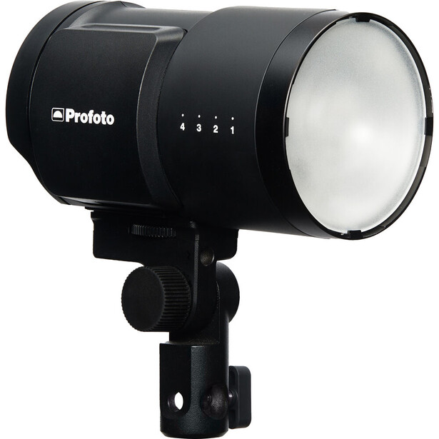 Profoto B10 Plus monolight flash unit with reflector mounted on stand.