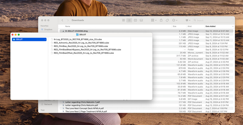Screenshot of a Mac file browser window displaying downloaded files with dates and file sizes.